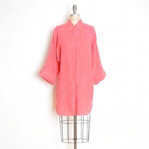 Chicos linen tunic top salmon pink long shirt blouse jacket button up 1 L XL